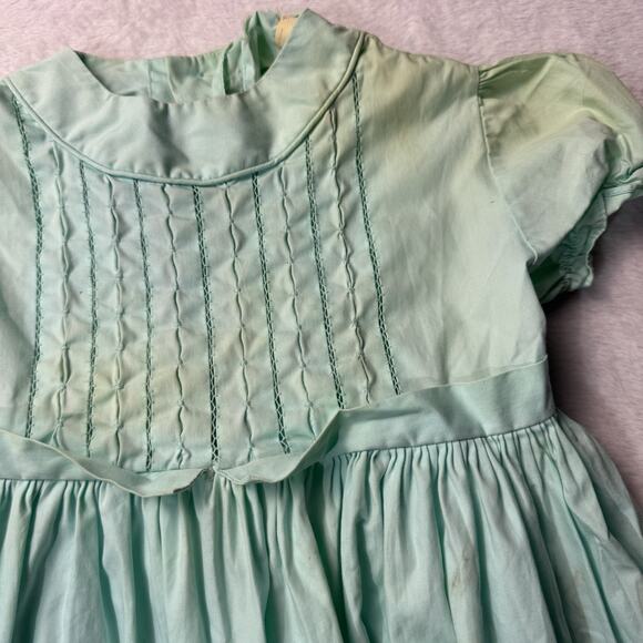 Vtg Baby Girls Dress 3-6 Months Blue Lace Lot Pinafore Gingham Collared 60s - Picture 5 of 7